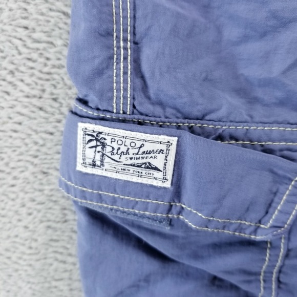 VTG Polo Ralph Lauren Swim Shorts Mens L Blue 9" Swim Trunks Drawstring Lined - Picture 2 of 13